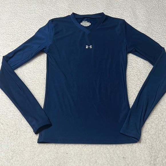Under Armour Blue Compression Shirt V-Neck, EUC, Size Small - Picture 1 of 8
